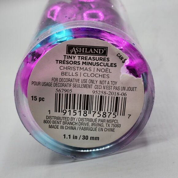 ASHLAND Christmas Tiny Treasures Jingle Bells 15 Pc 1.1 inch Purple Blue Craft - Picture 3 of 3